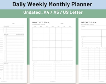 Planejador para TDAH - Conjunto para Imprimir - Diário, Semanal e Mensal - Download Instantâneo - Tamanhos A4, A5 e Carta (EUA)