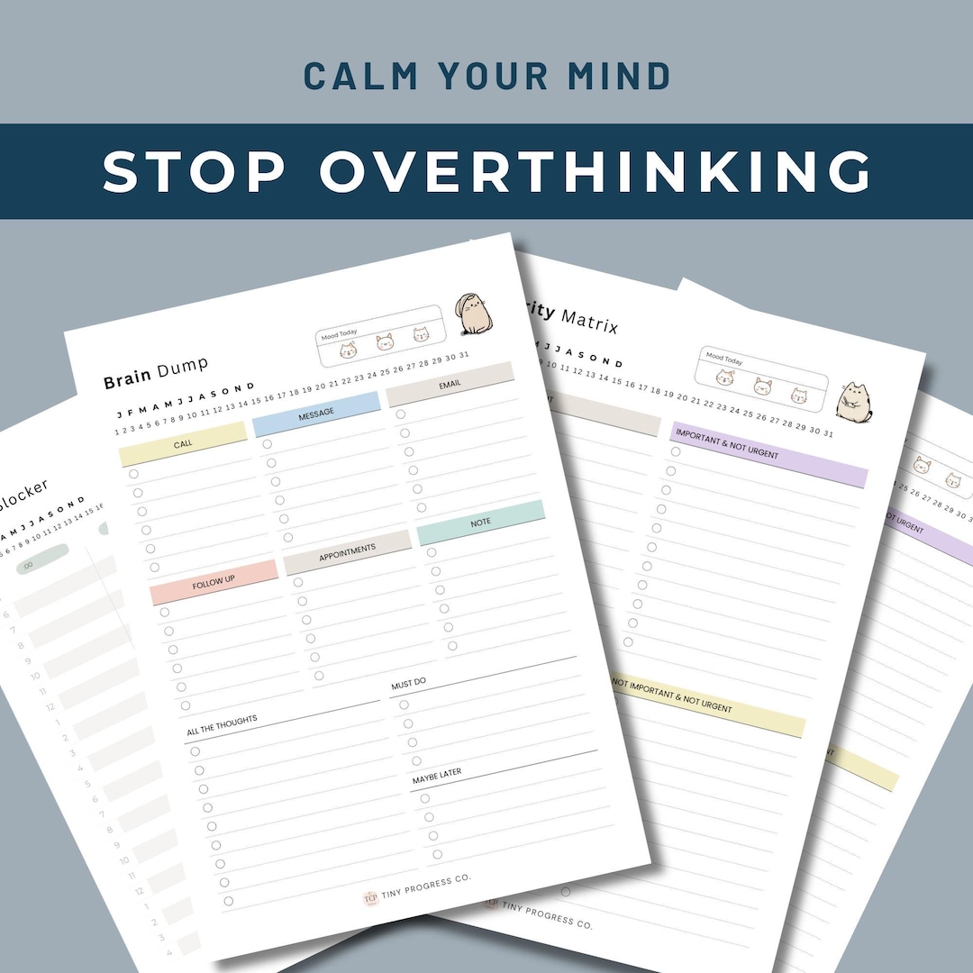Stop Overthinking Worksheet Anxiety Brain Dump Printable Mental Clarity ...