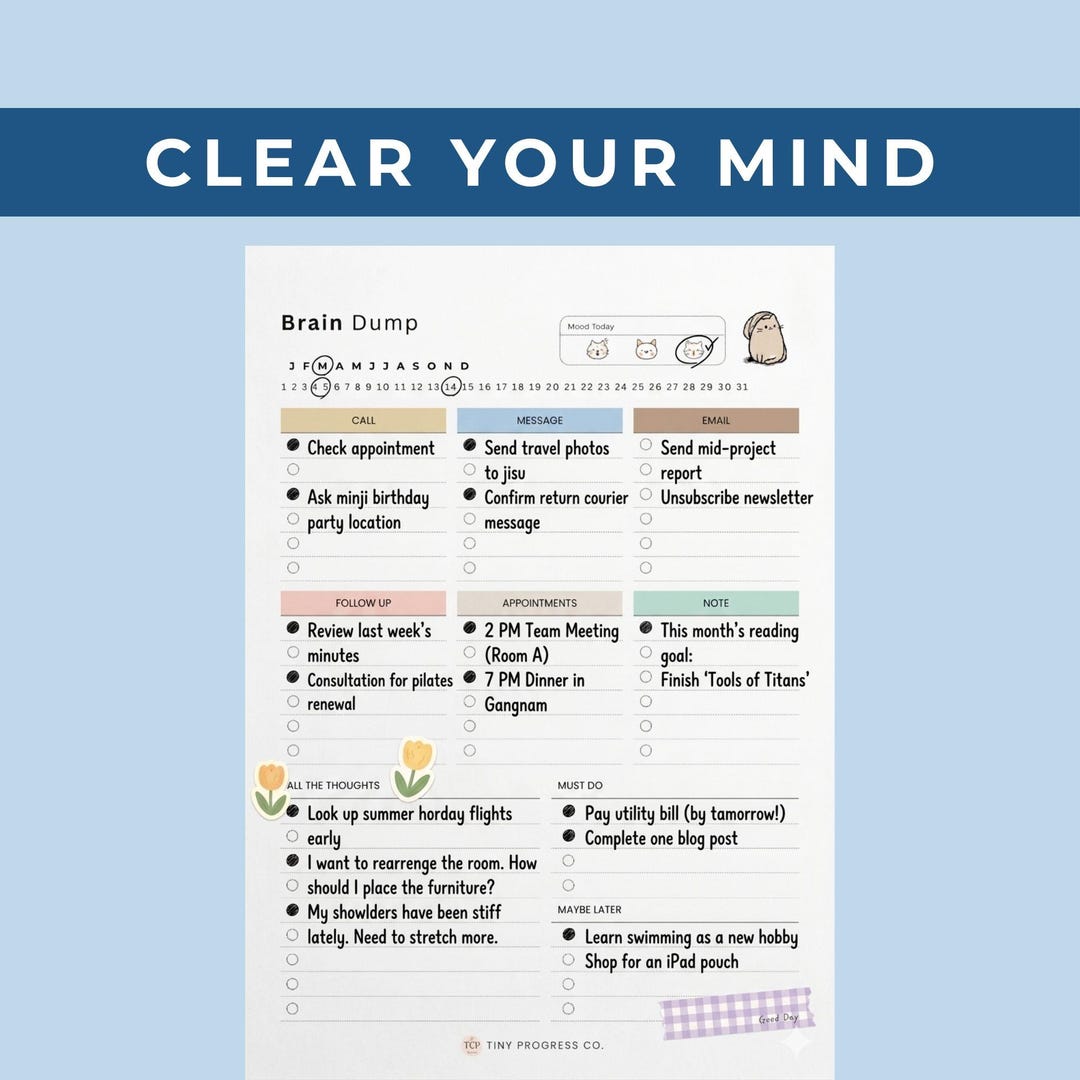 Brain Dump Printable Mental Reset Worksheet Clear Your Mind Simple ...