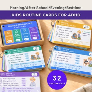 ADHD Kids Routine Cards, Visual Schedule for Ages 4-10 (Digital Download)