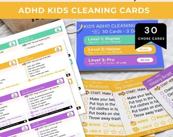 ADHD Kids Cleaning Cards Editable, Printable Chore Checklist Room by Room, Ages 4-12