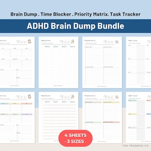 ADHD Brain Dump Printable, Anxiety Reset Worksheet, Priority Matrix, Task Tracker, Instant Download