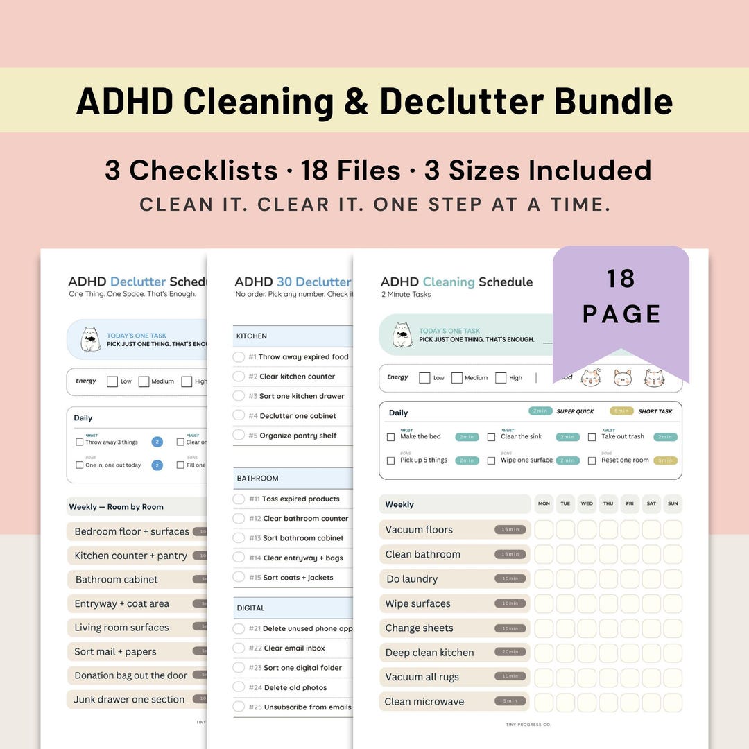 ADHD Cleaning Bundle Printable for Adults, Cleaning Schedule ...
