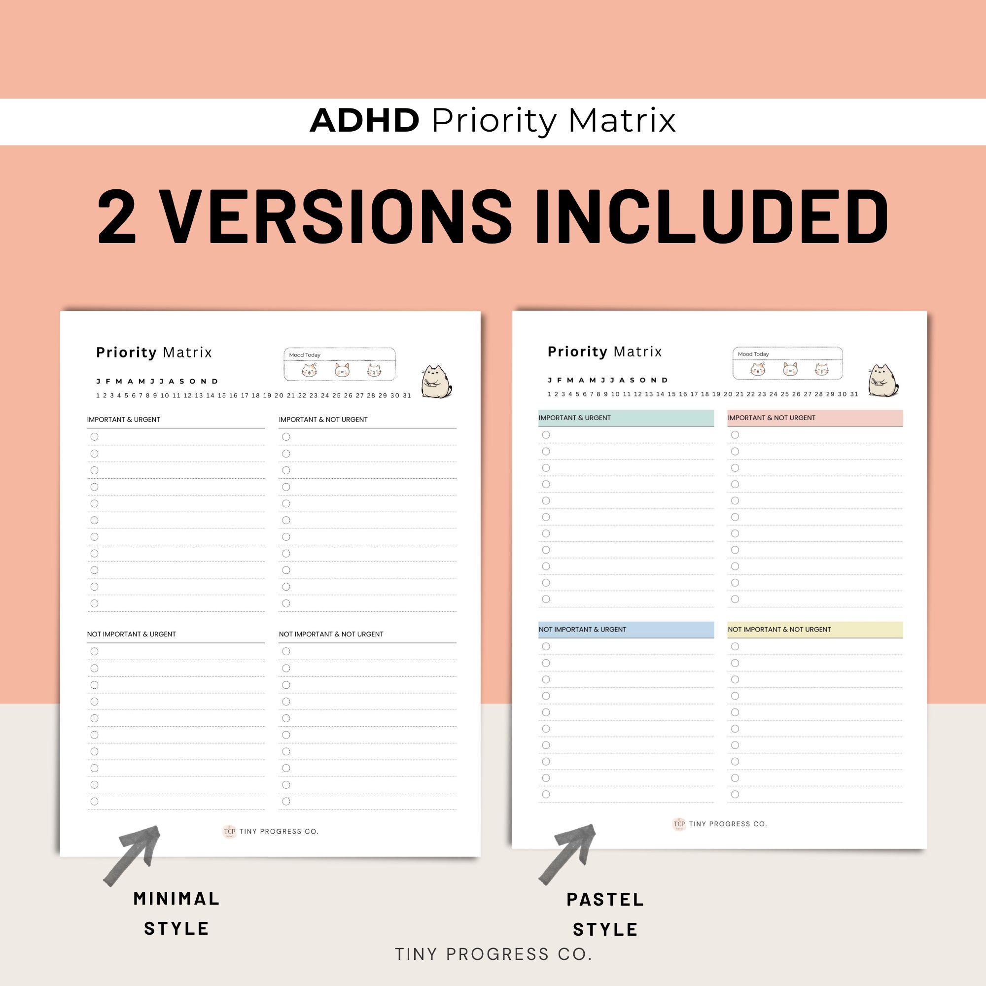 ADHD Productivity Planner Printable – Brain Dump and Priority Matrix ...