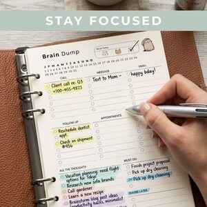 ADHD Focus Planner Printable Simple Productivity System Brain Dump Time Blocking PDF