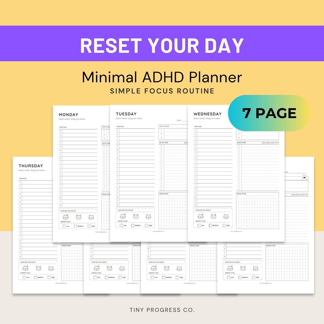 ADHD Daily Planner Printable, Minimal Reset Routine, Focus Sheet ...