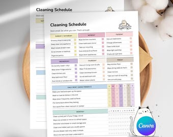 Lista de verificação de limpeza para pessoas com TDAH | Quadro de tarefas diárias, semanais e mensais (editável no Canva) - Download instantâneo