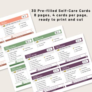 30 Pre-filled ADHD Self-Care Cards Printable PDF 8 Pages