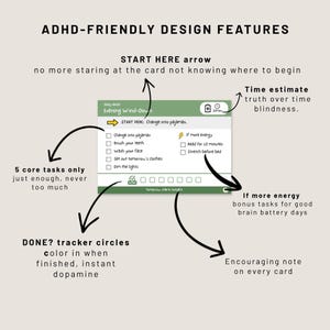 ADHD-Friendly Self-Care Card Design Features Start Here Bonus Task