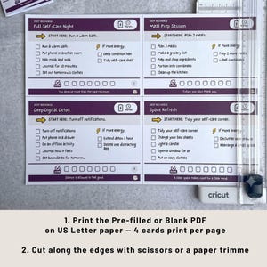 ADHD Self-Care Cards Print and Cut Instructions US Letter