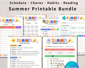 Cronograma de verão para crianças e pré-adolescentes: tarefas domésticas, hábitos e leitura (download digital, kit)