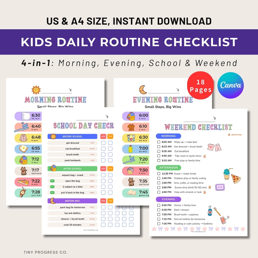 Editable Kid Routine ADHD Neurodivergent Kids Daily Routine Chart, Editable Morning Evening ...