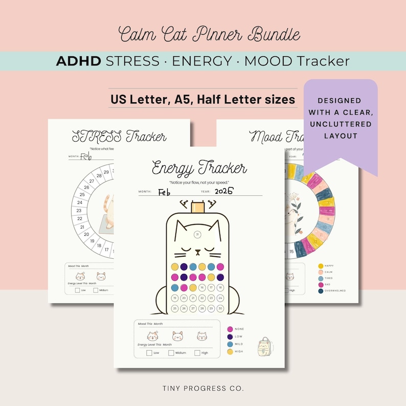 ADHD Tracker Set – Stress, Mood and Energy Printable Journal (wellness ...