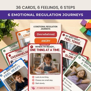 Emotionell regleringskort för barn | ADHD-hanteringsfärdigheter och en resa för stora känslor | Utskrivbart självregleringsverktyg