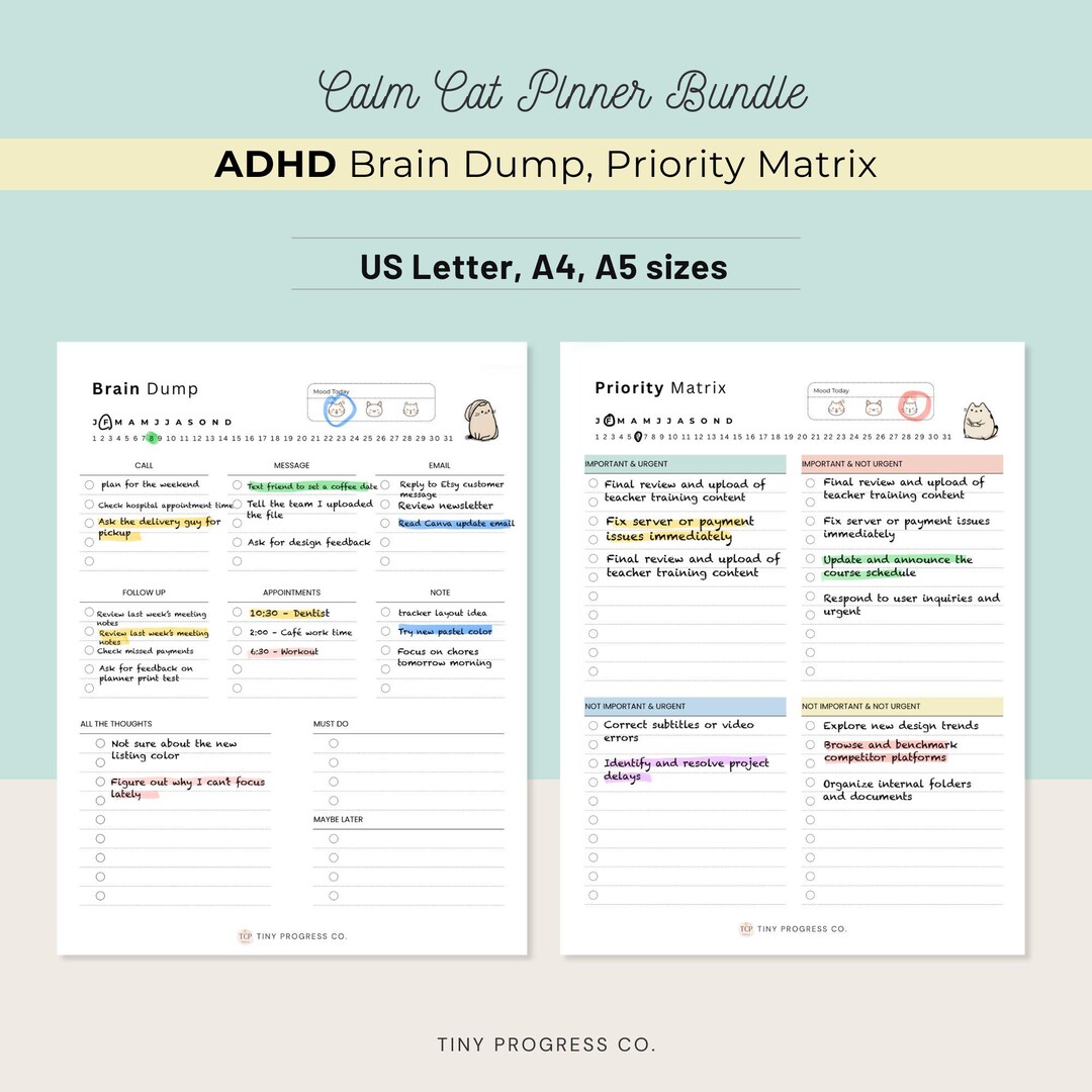 ADHD Brain Dump Worksheet Printable, Priority Matrix Planner Page (A4 ...