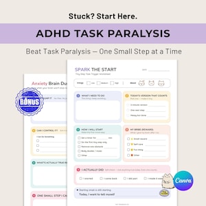 ADHD-uppgift förlamningsarbetsblad, redigerbar Canvas-mall, utskrivbar exekutiv dysfunktion