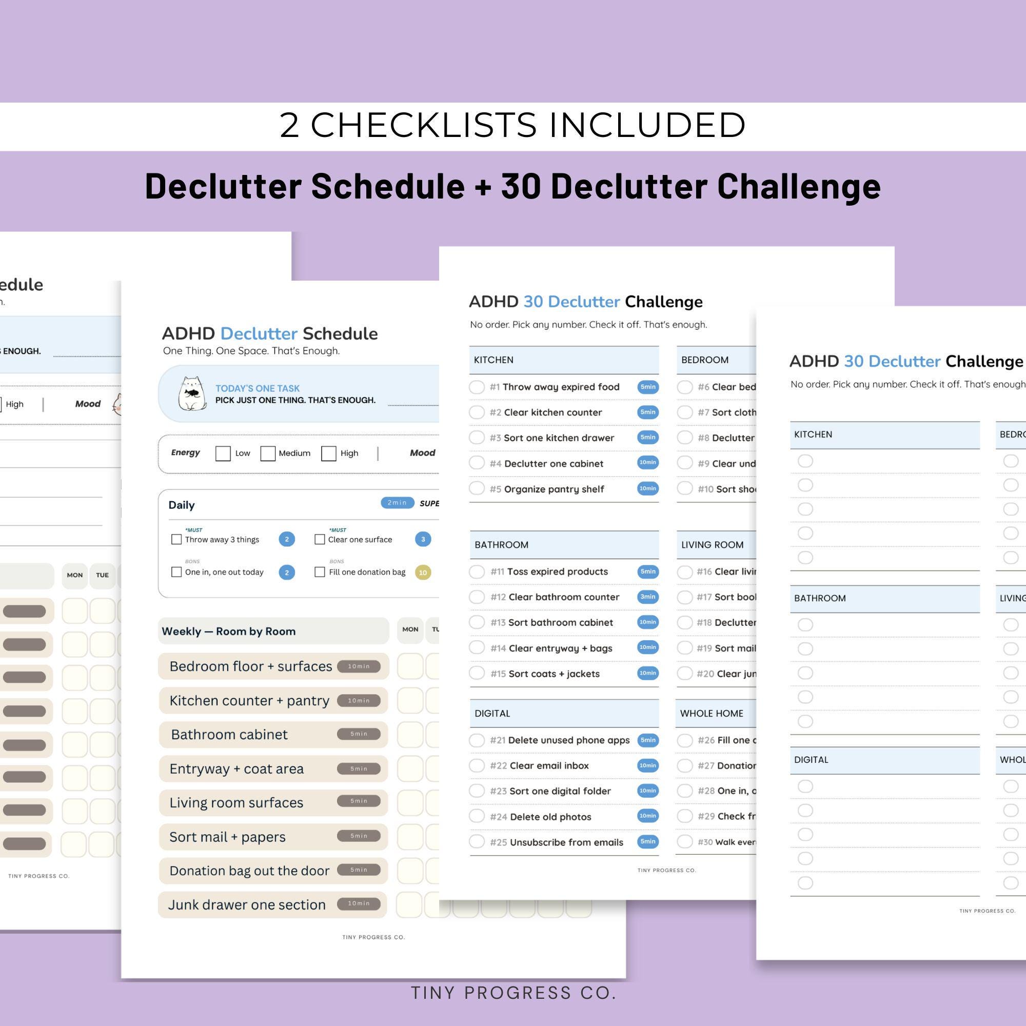ADHD Declutter Checklist Printable for Adults, 30 Day Declutter ...