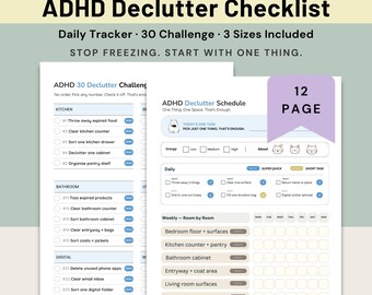 ADHD Declutter Checklist Printable for Adults, 30 Day Declutter Challenge, Neurodivergent Home Organization PDF