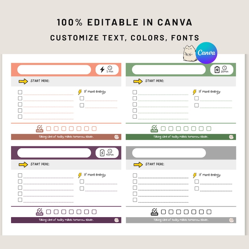 ADHD Self-Care Cards 100 Percent Editable Canva Template