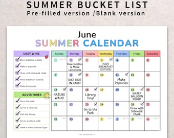 Calendário infantil para imprimir com lista de desejos de verão (junho, julho e agosto). Imprima em casa e baixe agora mesmo!