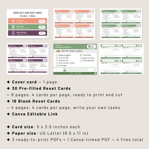 ADHD Self-Care Reset Cards Whats Included Printable Bundle