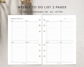 Lista de Tarefas Semanais Imprimível (2 Páginas), Checklist de Tarefas Semanais, Modelo de Planejador, Download Imediato