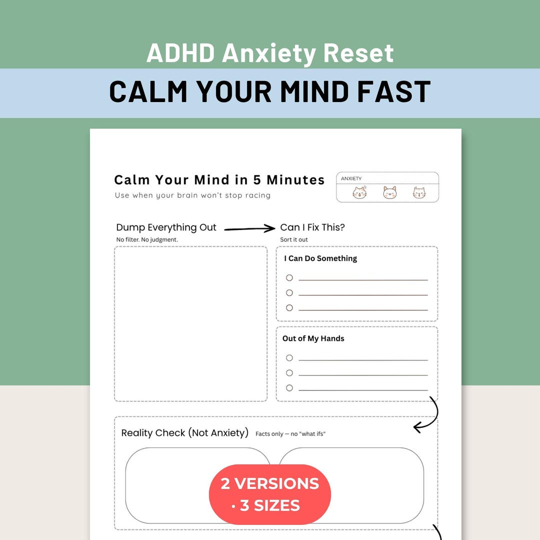 ADHD Anxiety Brain Dump Printable | Worry Worksheet Instant Download ...
