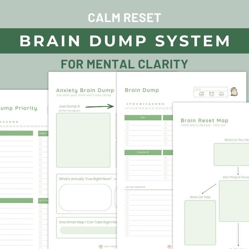 Brain Dump Printable, Brain Reset System, Anxiety Relief Worksheet ...