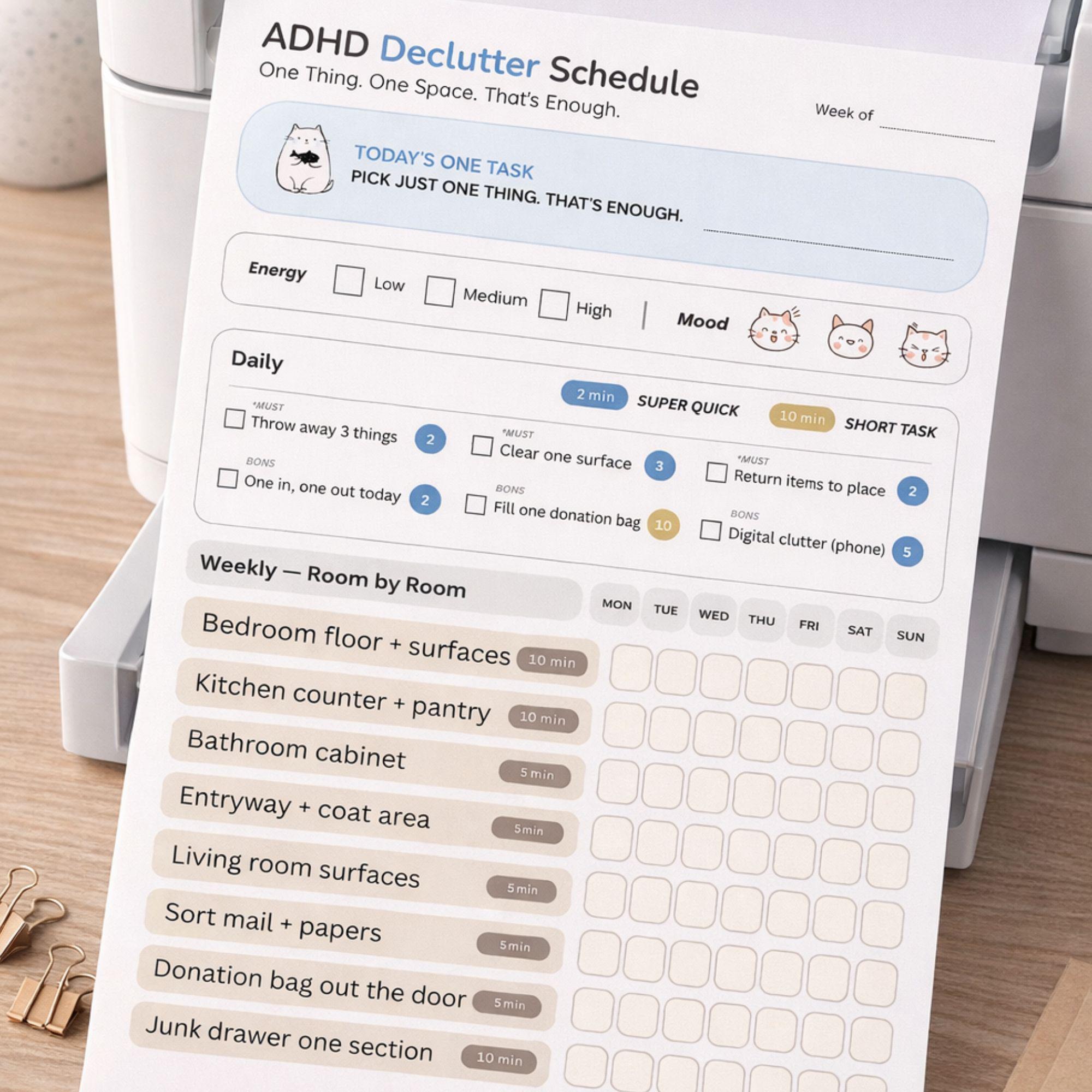 ADHD Declutter Checklist Printable for Adults, 30 Day Declutter ...
