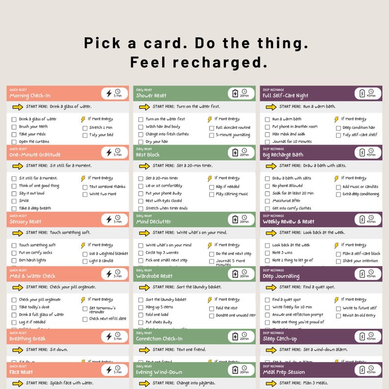 ADHD Self-Care Reset Cards Quote Pick a Card Do the Thing