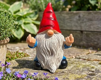 Funny Garden Gnome with Middle Finger,Funny Resin Gnome Figurine,Whimsical Outdoor Yard Art Ornament, Unique Gnome Gift for Garden Lovers