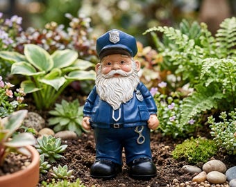 Police Officer Gnome Statue, Resin Garden Decor,Whimsical Policeman Figurine for Office & Room Desk,Yard Dwarf Ornament,Unique Gift for Him