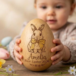 Sonajeros musicales de madera personalizados para huevos de Pascua, hueveras personalizadas, sonajero grabado para niños, regalos de Pascua, primera Pascua para bebés