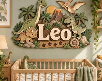 Custom Dinosaur Name Sign for Toddler Boy, Personalized T Rex Triceratops Wall Decor, Birthday Gift, Dino Bedroom Decor