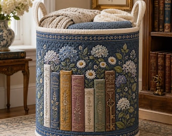Personalized Library Storage Basket, Custom Librarian Gift for Book Club Host, Reading Room Organizer, Vintage Floral Book Lover Decor