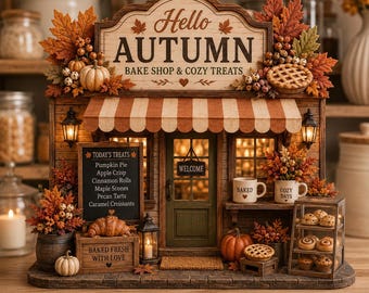 Autumn Bake Shop Miniature, Fall Bakery Tabletop Decor, Thanksgiving Kitchen Display, Baker Gift, Cozy Pumpkin Home Decor