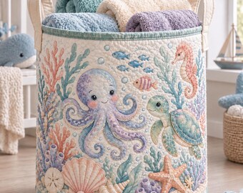 Sea Turtle Laundry Basket for Kids, Octopus Ocean Storage Bin, Under the Sea Nursery Decor, Baby Shower Gift, Toy Organizer