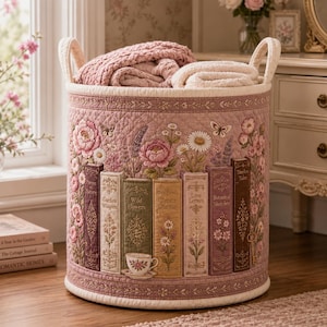 Personalized Storage Basket for Book Lovers, Custom Bookish Gift for Reader, Floral Nursery Organizer, Cozy Cottagecore Home Decor