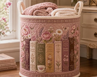 Personalized Storage Basket for Book Lovers, Custom Bookish Gift for Reader, Floral Nursery Organizer, Cozy Cottagecore Home Decor