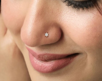 Certified Moissanite Accent Nose Ring Made In 925 Sterling Silver, Gift For Her.