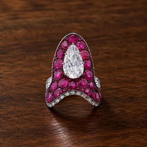 Anillo Vanki curvo con rubí cultivado en laboratorio, joyería de aniversario de plata de ley 925 con moissanita y diamantes. Regalos