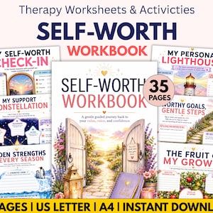 Self Worth Workbook Printable, Self Esteem Worksheets, Confidence Journal, Self Love PDF, Teen & Adult Therapy Worksheets, Digital Download
