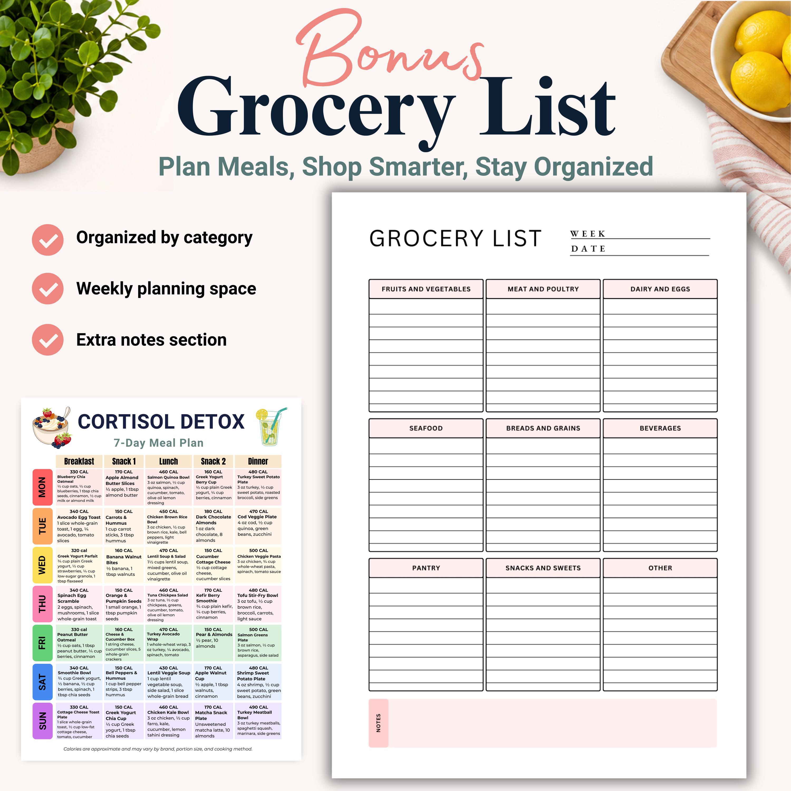 Cortisol Detox 7 Day Meal Plan Printable, Cortisol Diet Planner, Stress ...