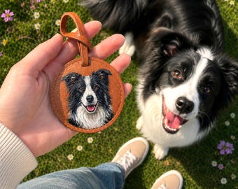 Custom Hand Painted Pet Portrait Leather Bag Charm, Dog Cat Purse Charm, Pet Memorial Gift, Custom Keychain Gift, Mother's Day Gift