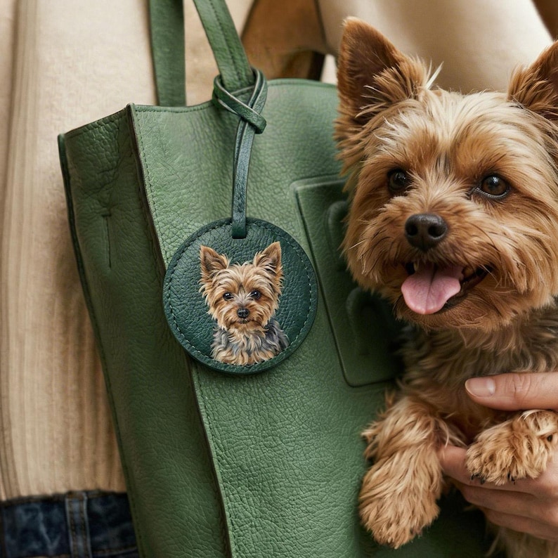 Custom Hand Painted Pet Portrait Leather Bag Charm, Personalized Dog Cat Purse Charm, Pet Memorial Gift, Pet Keychain Gift for Pet Lover image 2