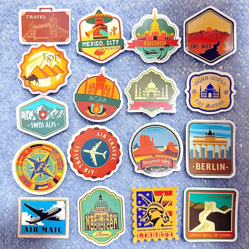 50pcs Travel Stickers Pack Vintage Landmark City Aesthetic Decals for ...