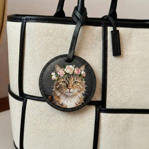 Custom Hand Painted Pet Portrait Leather Bag Charm, Personalized Dog Cat Purse Charm, Pet Memorial Gift, Pet Keychain Gift for Pet Lover image 3