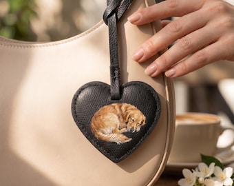 Custom Hand Painted Pet Portrait Leather Bag Charm, Purse Charm, Pet Memorial Gift, Cat Memorial Gift, Leather Pet Keychain for Pet Lover