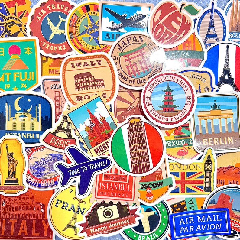 50pcs Travel Stickers Pack Vintage Landmark City Aesthetic Decals for ...