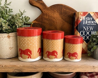 Juego de botes de almacenamiento de cocina con diseño de caballo de Gear Design, estilo vintage de 1982 / Red Horse
